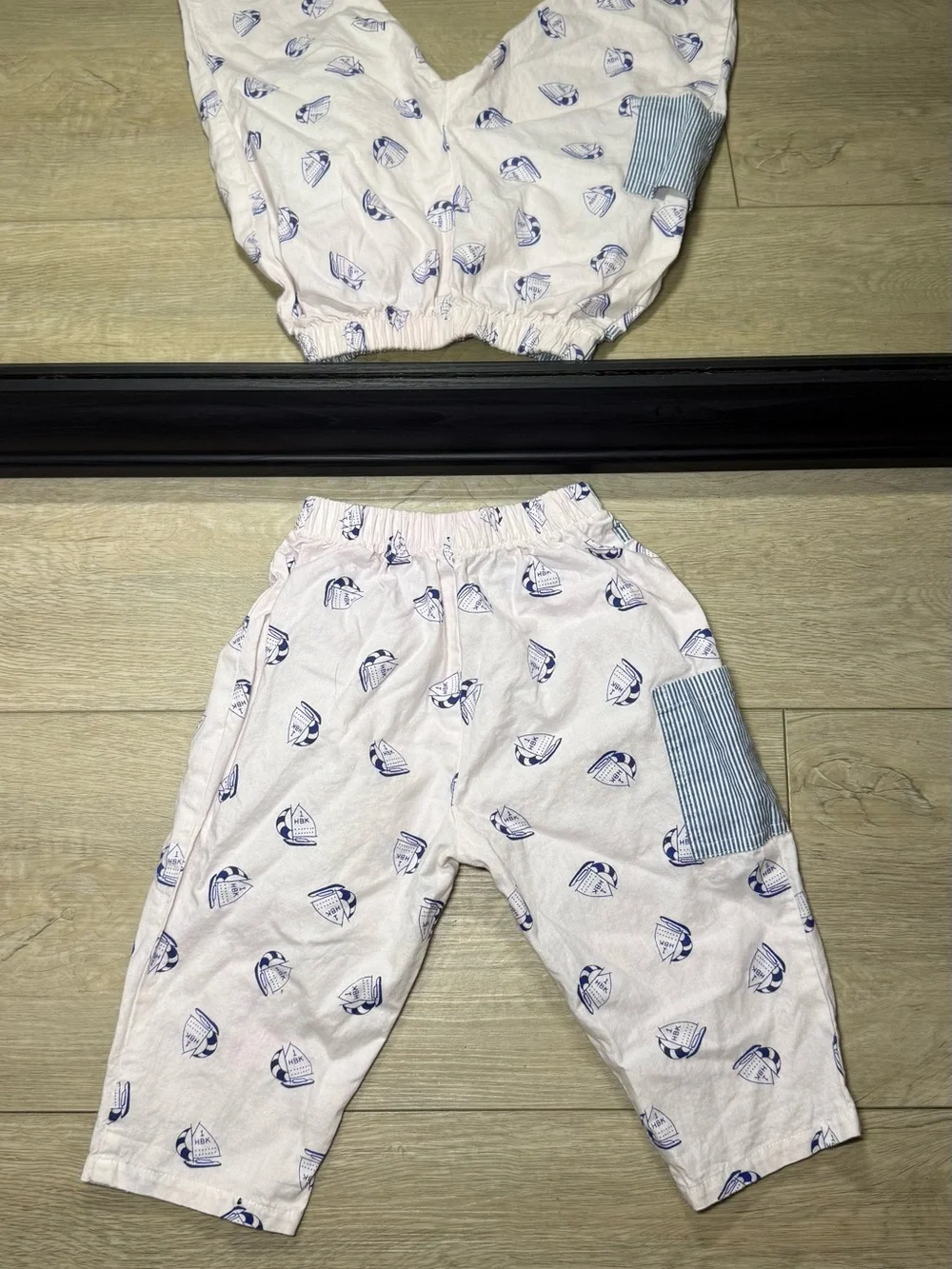 Vintage 1980s Bebe Boom Sailor Boats All Over Print Striped Pants